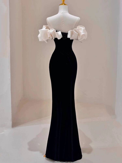 Beautiful Mermaid Off The Shoulder Satin Black Prom Dresses Inspiration Prom Dress Princess Graduation Dress AU294