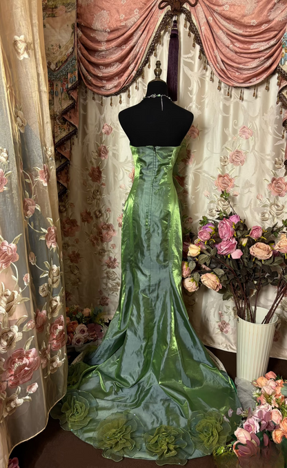 Vintage Mermaid Strapless 70s Sleeveless With Ruffles Long Prom Dresses Formal Evening Gowns AU295