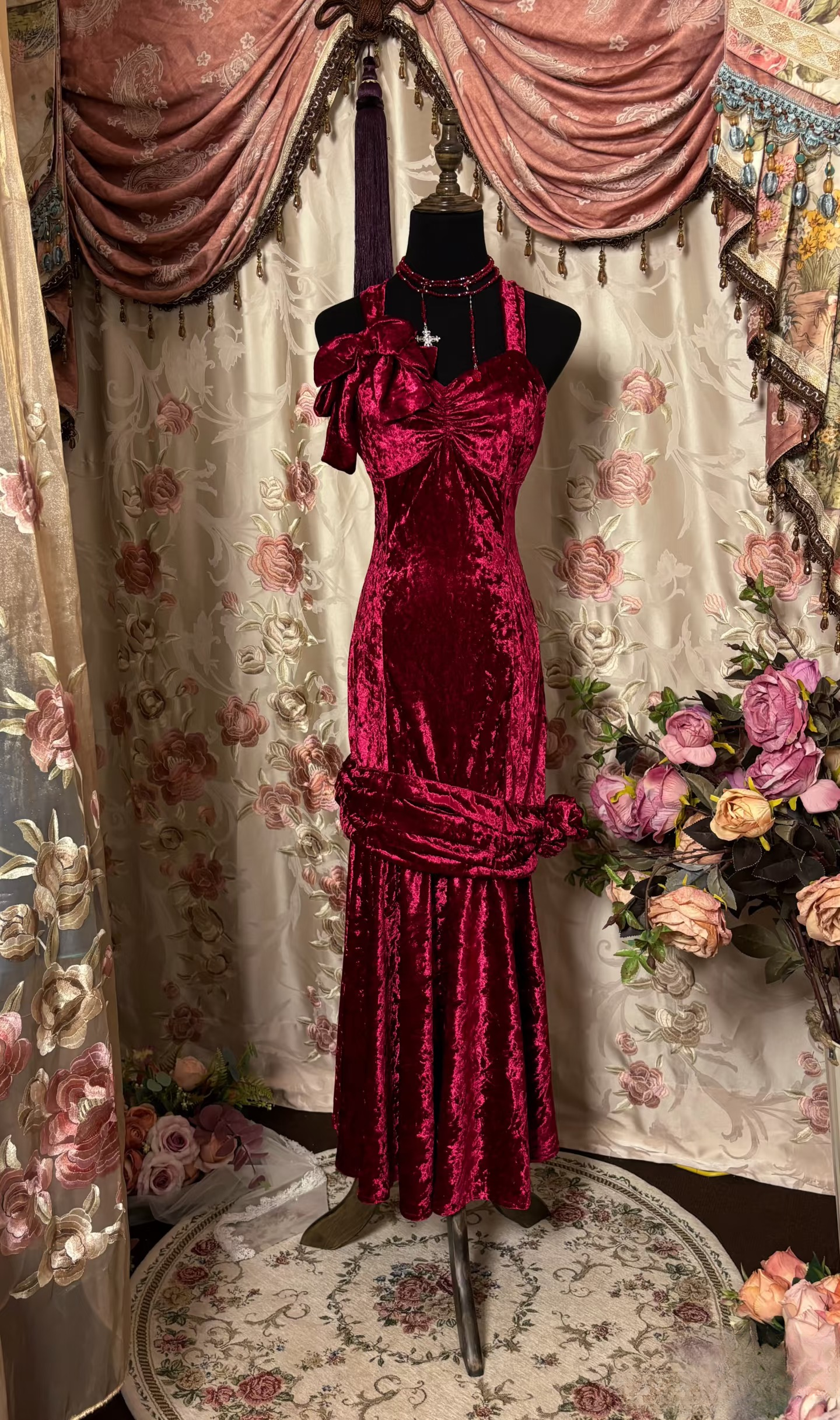 Vintage Mermaid Straps Fuchsia Sleeveless Long Prom Dresses Formal Party Teens Evening Gowns AU296