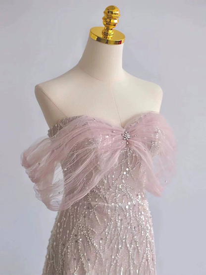 Beautiful A line Off The Shoulder Sequin Pink Prom Dresses Inspiration Prom Dress Princess Graduation Dress AU297