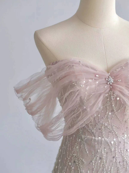 Beautiful A line Off The Shoulder Sequin Pink Prom Dresses Inspiration Prom Dress Princess Graduation Dress AU297