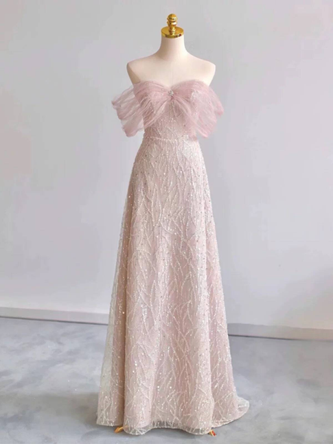 Beautiful A line Off The Shoulder Sequin Pink Prom Dresses Inspiration Prom Dress Princess Graduation Dress AU297