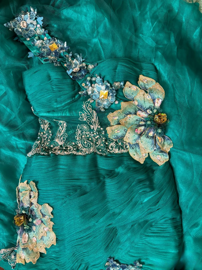 Robe de bal longue vintage sirène asymétrique vert foncé sans manches, robe de soirée formelle pour adolescentes AU298