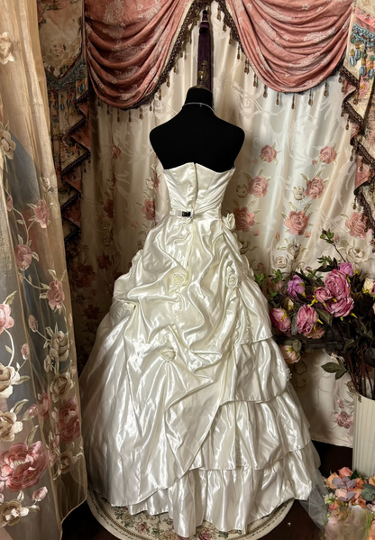 Robe de bal rétro bustier en taffetas ivoire années 70, robe de mariée longue à corset ajusté, modèle AU301
