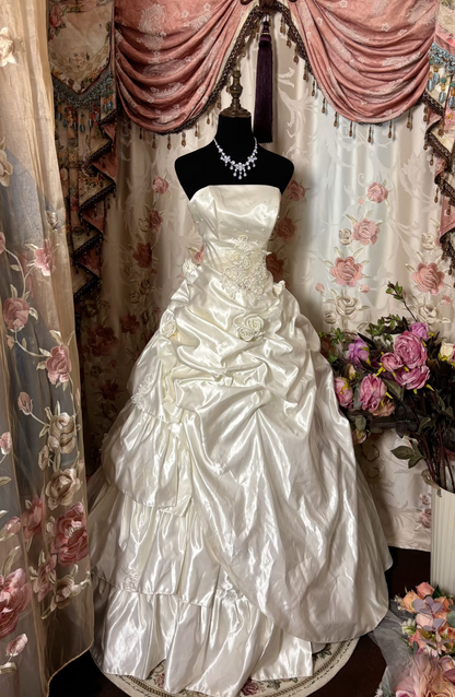 Robe de bal rétro bustier en taffetas ivoire années 70, robe de mariée longue à corset ajusté, modèle AU301