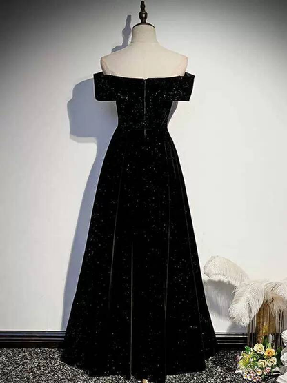 Magnifique robe de bal noire à paillettes, coupe trapèze, épaules dénudées, robe de bal princesse, robe de remise de diplôme, AU302
