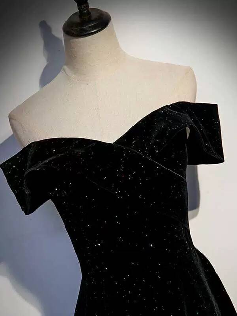 Magnifique robe de bal noire à paillettes, coupe trapèze, épaules dénudées, robe de bal princesse, robe de remise de diplôme, AU302
