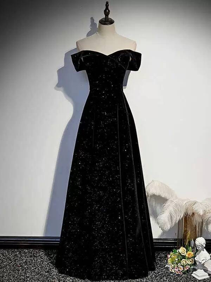 Magnifique robe de bal noire à paillettes, coupe trapèze, épaules dénudées, robe de bal princesse, robe de remise de diplôme, AU302