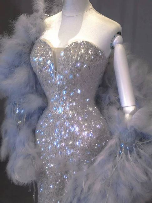 Robe de bal sirène intemporelle à paillettes argentées et décolleté en cœur, inspiration longue, robe de soirée formelle AU303