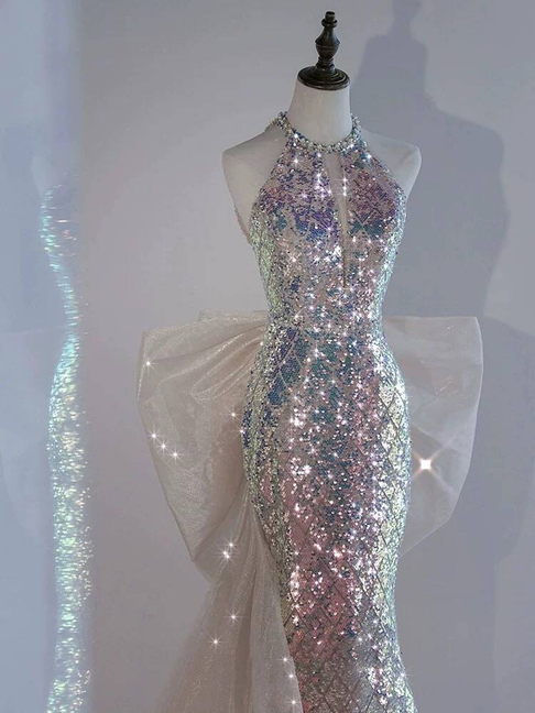 Modest Mermaid Scoop Neck Sequin Long Prom Dresses Party Dress 21st Birthday Outfits Graduation Dress AU304