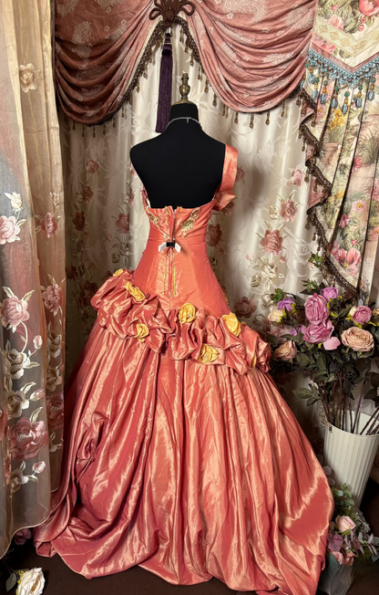 Dazzling Ball Gown One Shoulder Pink With Appliques Ruffle Layers Long Quinceanera Dresses Sweet 15 16 Birthday Gown AU304
