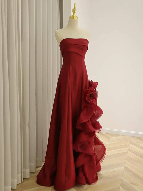 Classy Mermaid Strapless Burgundy Long Prom Dresses With Scarf Party Dress 22th Birthday Outfits Graduation Dress AU309