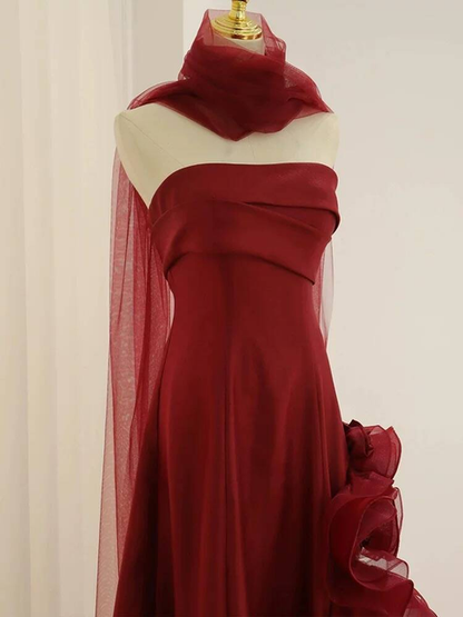 Classy Mermaid Strapless Burgundy Long Prom Dresses With Scarf Party Dress 22th Birthday Outfits Graduation Dress AU309