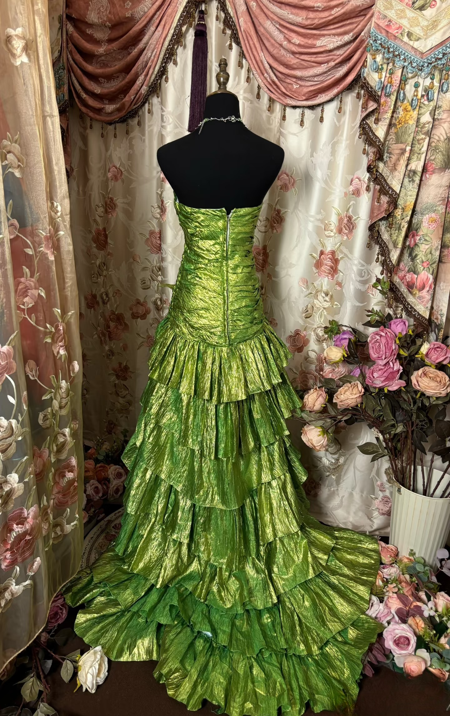 Robe de bal vintage asymétrique sans bretelles verte, robe de soirée formelle pour adolescentes AU310
