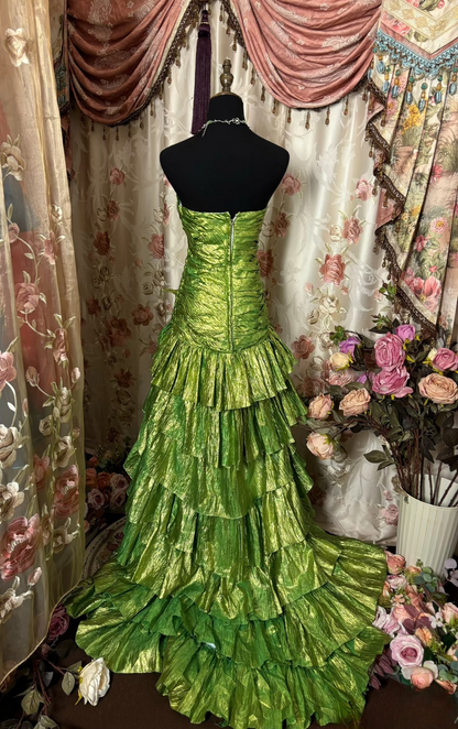 Robe de bal vintage asymétrique sans bretelles verte, robe de soirée formelle pour adolescentes AU310