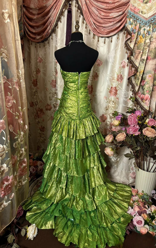 Vintage Ball Gown High Low Strapless Green Prom Dresses Formal Party Teens Evening Gowns AU310
