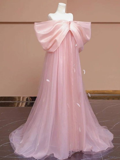 Classy Ball Gown Off The Shoulder Pink Long Prom Dresses Party Dress 22th Birthday Outfits Graduation Dress AU311
