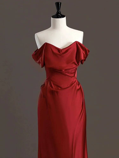 Edle Meerjungfrau aus der Schulter Burgund Satin Ballkleider Partykleid 21. Geburtstag Outfits Abschlusskleid AU312