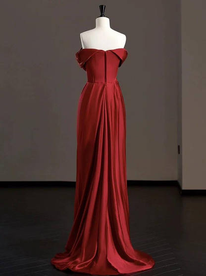 Edle Meerjungfrau aus der Schulter Burgund Satin Ballkleider Partykleid 21. Geburtstag Outfits Abschlusskleid AU312