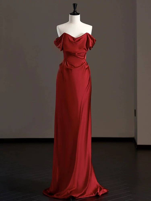 Edle Meerjungfrau aus der Schulter Burgund Satin Ballkleider Partykleid 21. Geburtstag Outfits Abschlusskleid AU312