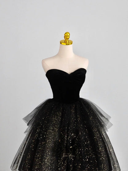 Cute Ball Gown Sweetheart Black Tulle With Sleeves Prom Dresses Long Evening Party Formal Outfits RB6666