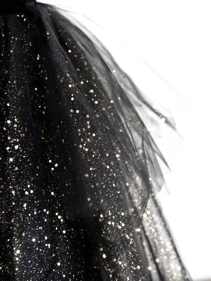 Cute Ball Gown Sweetheart Black Tulle With Sleeves Prom Dresses Long Evening Party Formal Outfits RB6666