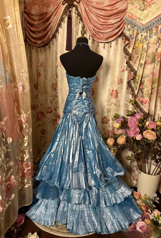 Gorgeous Mermaid Strapless With Feathers 80s Sleeveless Long Prom Dresses Formal Evening Gowns AU315