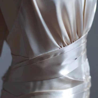 Simple Mermaid Halter Champagne Long Satin Prom Dress Inspiration Party Formal Prom Dresses AU316