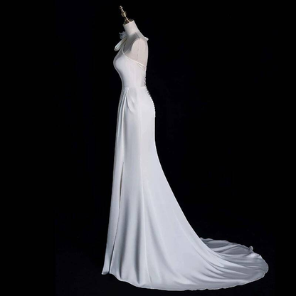 Modest Mermaid One Shoulder White Wedding Dress Styles Long Fairytale Brides Gowns Wedding Dresses Ideas AU317