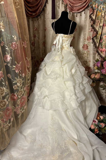 Robe de bal rétro à bretelles spaghetti en organza ivoire, style années 80, coupe ajustée, corset, robe de mariée longue, modèle AU317