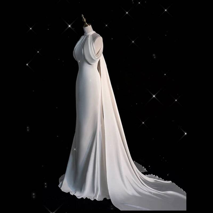 Modest Mermaid Halter White Wedding Dress Styles Long Fairytale Brides Gown Wedding Dresses Ideas AU320