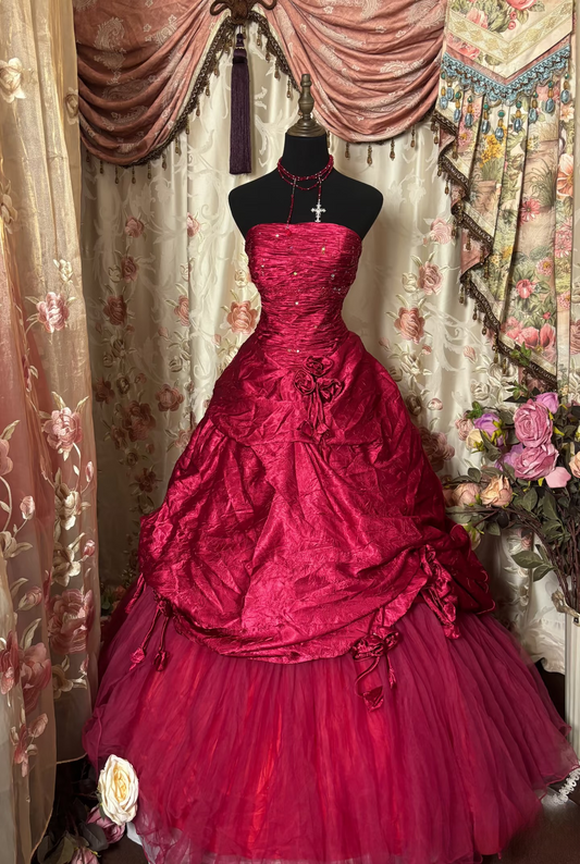 Dazzling Ball Gown Strapless Fuchsia Pink With Ruched Ruffle Long Quinceanera Dresses Sweet 15 16 Birthday Gown AU322