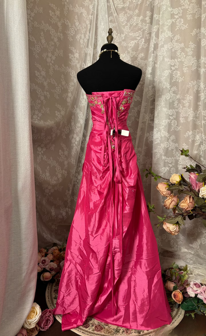 Robe de bal vintage sirène bustier rose fuchsia à perles en taffetas, robe de soirée pour adolescentes AU324