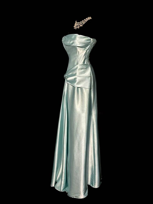 Vintage A-Linie trägerloses Satin bodenlanges Ballkleid Partykleid 21. Geburtstag Outfits Abschlusskleid AU326