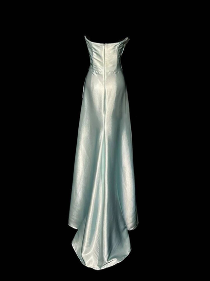 Vintage A-Linie trägerloses Satin bodenlanges Ballkleid Partykleid 21. Geburtstag Outfits Abschlusskleid AU326
