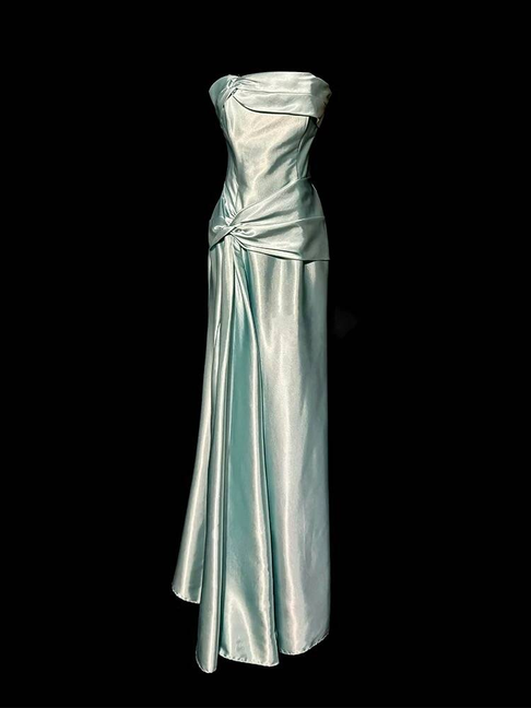 Vintage A line Strapless Satin Floor Length Prom Dresses Party Dress 21st Birthday Outfits Graduation Dress AU326