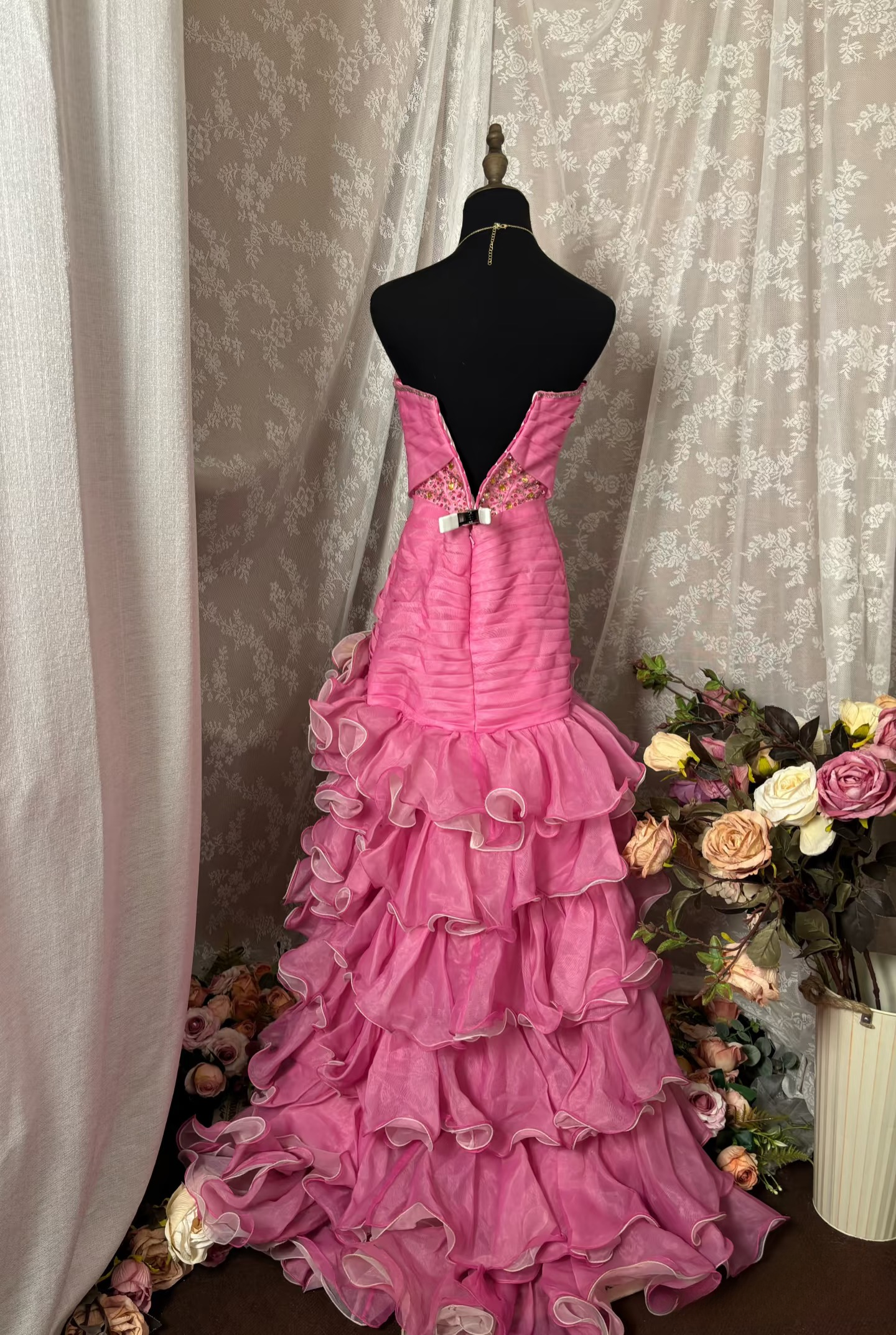 Robe de bal vintage asymétrique sans bretelles rose fuchsia à perles, robe de soirée formelle pour adolescentes AU327