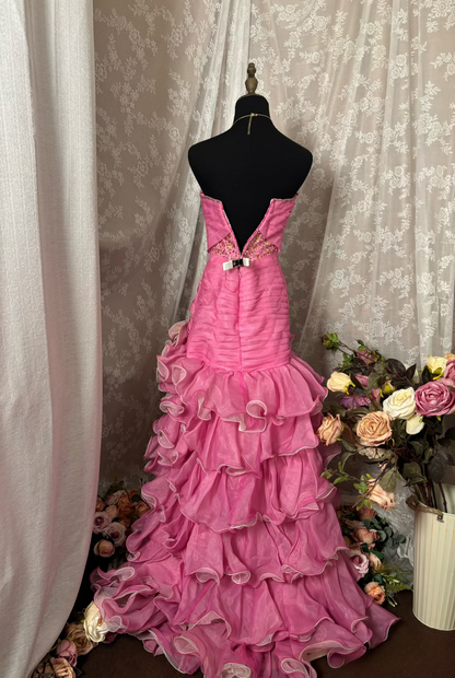 Robe de bal vintage asymétrique sans bretelles rose fuchsia à perles, robe de soirée formelle pour adolescentes AU327