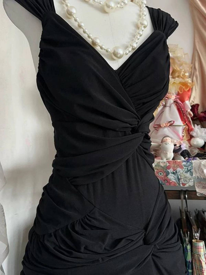 Robe de bal longue en satin noir à col en V et style sirène vintage, inspiration robe de soirée formelle, robes de bal AU329