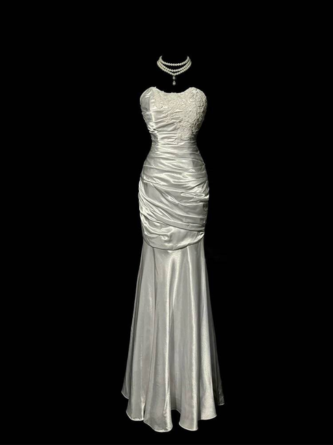 Vintage Mermaid Sweetheart Gray Long Satin Prom Dress Inspiration Party Formal Gown Prom Dresses AU334