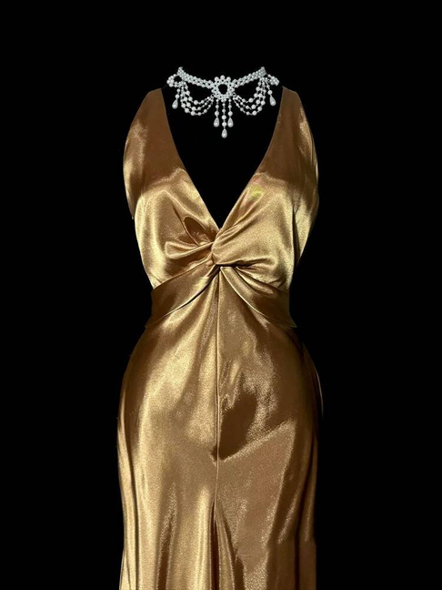 Vintage Meerjungfrau V-Ausschnitt Gold Satin Bodenlangen Ballkleider Partykleid 21. Geburtstag Outfits Abschlusskleid AU337