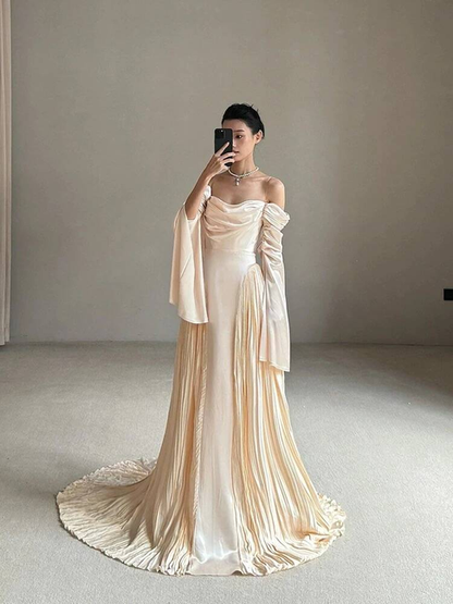 Vintage A Line Off The Shoulder Satin Floor Length Prom Dresses Party Dress 21st Birthday Outfits Graduation Dress AU340