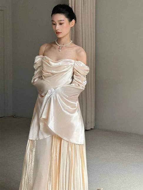 Vintage A Line Off The Shoulder Satin Floor Length Prom Dresses Party Dress 21st Birthday Outfits Graduation Dress AU340
