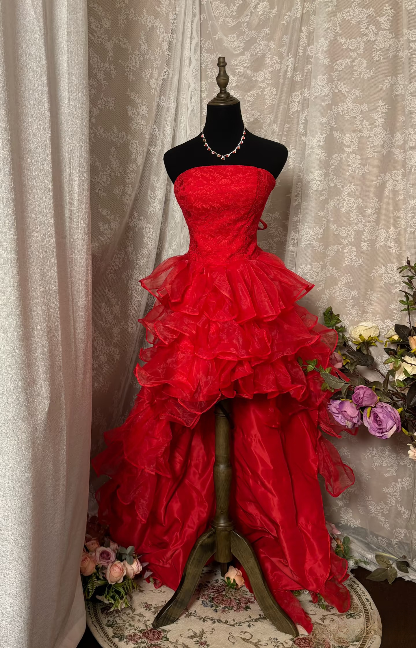 Robe de bal vintage asymétrique sans bretelles à plusieurs couches, longue, style années 90, robe de soirée formelle AU347