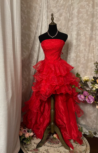 Robe de bal vintage asymétrique sans bretelles à plusieurs couches, longue, style années 90, robe de soirée formelle AU347
