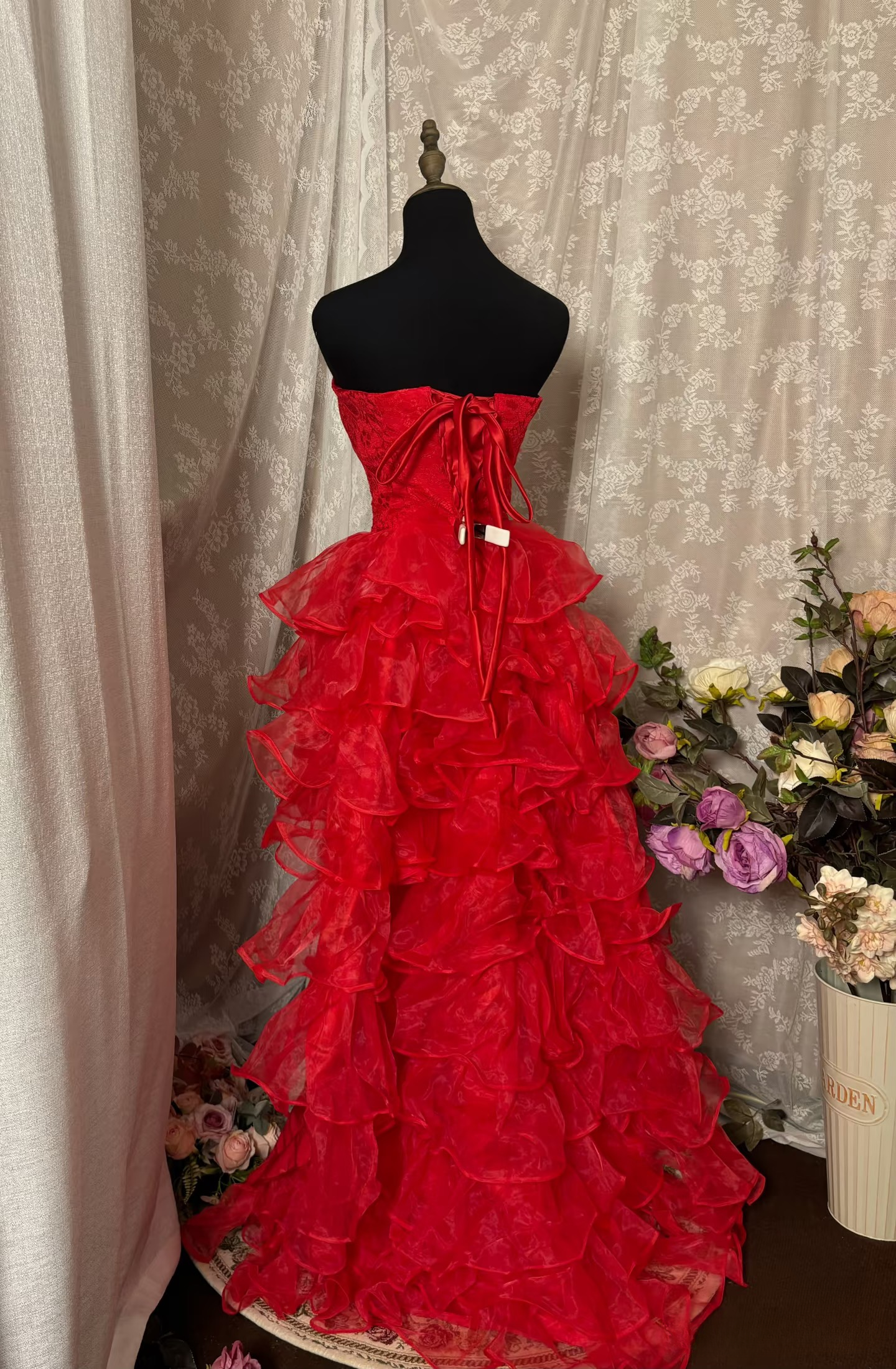 Robe de bal vintage asymétrique sans bretelles à plusieurs couches, longue, style années 90, robe de soirée formelle AU347