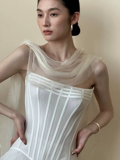 Robe de mariée modeste en tulle blanc, sans bretelles, robe de bal, robe de mariée de conte de fées, AU348
