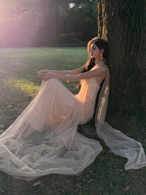 Vintage Meerjungfrau Schatz Tüll Bodenlangen Ballkleider Partykleid 21. Geburtstag Outfits Abschlusskleid AU350