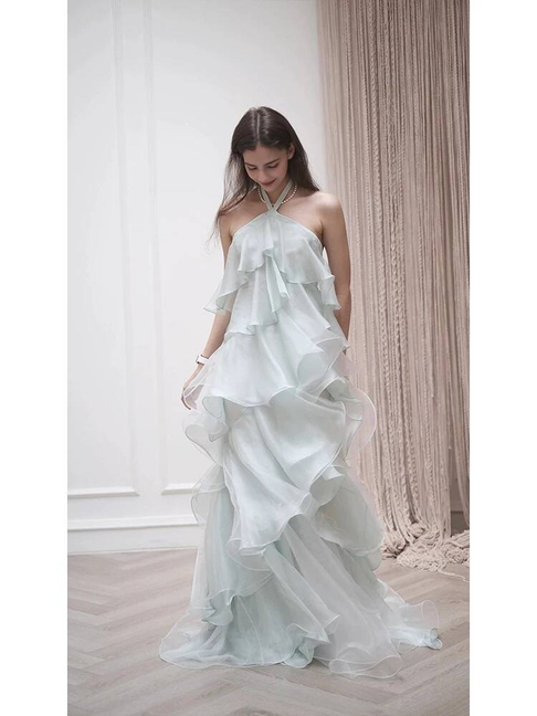 Robe de bal simple en mousseline de soie, coupe licou, sans manches, longueur au sol, tenue de soirée, tenue d'anniversaire, robe de remise de diplôme, AU355