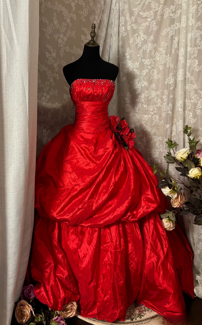 Vintage Outfits 50s Dress Prom Ball Gown Strapless Red Puffy Pleated Dresses Formal Party Teens Evening Gowns AU356